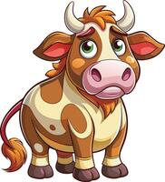Cartoon cow with big horns and a sad expression vector