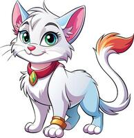 A cartoon white cat with red eyes vector