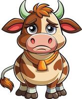 Cartoon cow with a bow tie and a sad expression vector