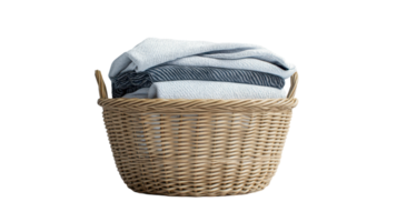 A basket with folded towels sitting on top of it png