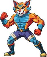 A cartoon cat with a blue and orange outfit vector