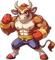 Cartoon bull with boxing gloves vector