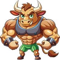 A cartoon bull with muscles vector