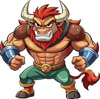 Cartoon bull character with horns and armor vector