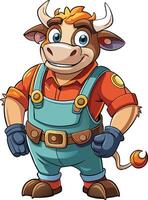Cartoon cow in overalls vector
