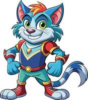 A cartoon blue cat with red and blue clothes vector