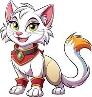 A cartoon white cat with green eyes and a red collar vector