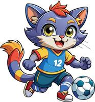 A cartoon cat playing soccer with a ball vector