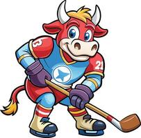 A cartoon bull hockey player vector