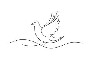 Dove bird continuous line art flat illustration on white background. vector