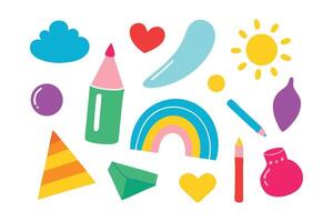 Colorful chalk drawings, highlighting creativity and artistic expression isolated flat illustration on white background.vvvvvvvvvvvvvvvvvvvvvvvvvvvvvvvvvvvvvvvvvvvvvv vector
