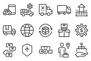 Delivery and logistics. Supply chain, value chain, manufacturing related editable icon set isolated flat illustration white background. vector