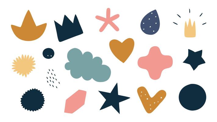 Abstract doodle brush shape paint. Grunge graphic modern abstract collage element hand drawn crown heart shape flat illustration