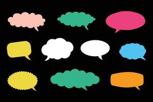 Cute crayon frame speech bubble set flat illustration on black background. vector