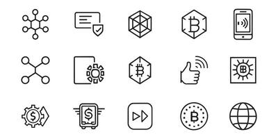 Fintech, insurtech, cryptocurrency, blockchain, neobank, related editable icon set isolated flat illustration white background. vector