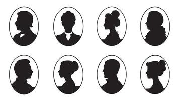 Cameo man and woman silhouettes set isolated flat illustration on white background vector