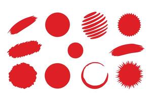 Brush red stroke circle japan sun frame. Hand drawn rough scribble texture effect red circle flat illustration set on white background. vector