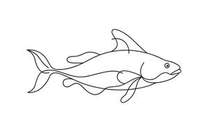 Cat fish continuous line art flat illustration on white background vector