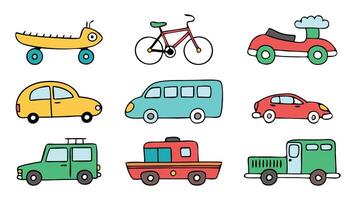 Various type of car hand drawn illustration set on white background. vector