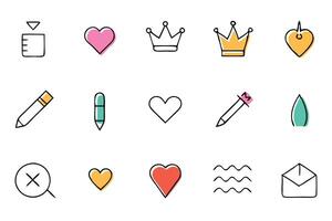 Marker underline, arrow, heart brush element set. Hand drawn sketch marker underline shape, arrow, heart scribble brush pen stroke element line shape illustration set vector