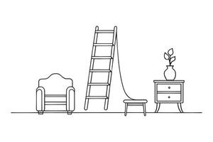 Decorative Ladder Miscellaneous Furniture isolated continuous line art flat illustration on white background. vector