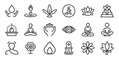Yoga, meditation, and mind relax related editable stroke outline icons set isolated flat illustration on white background vector
