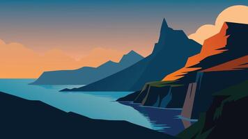 view of the Faroe Islands, showcasing dramatic cliffs and lush landscapes captured by James McCormickflat illustration vector