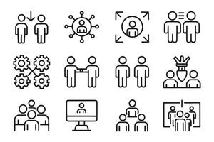 Containing team building, teamwork, coaching, meeting, managing related editable icon set isolated flat illustration white background vector