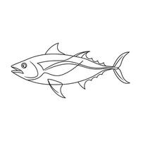 Tuna fish continuous line art flat illustration on white background. vector