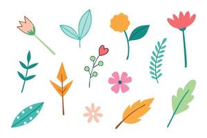 Leaves flower arrow element scribble line hand drawn sketch design. Crayon pencil style flat illustration on white background vector