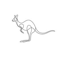 Kangaroo Animal continuous line art flat illustration on white background vector