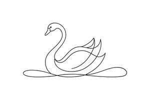 Swan bird continuous line art flat illustration on white background vector
