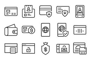 Credit card, debit card, related editable icon set isolated flat illustration white background. vector