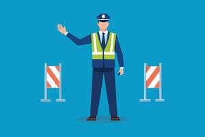 Security guard directing traffic isolated flat illustration vector