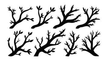 Trees branch silhouettes set isolated flat illustration on white background vector