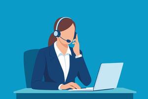 Female operator answering the phone, call center, customer support isolated flat illustration. vector