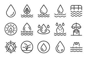 Drop Water, Mineral Water, Low and High Tide, related editable icon set isolated flat illustration white background vector