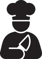A black and white clip art image of a chef icon vector
