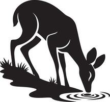 A black silhouette of a deer drinking water vector