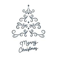 Merry Christmas Card with Openwork Christmas Tree. Greeting card on white background. Christmas and New Year. illustration vector