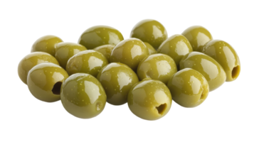 A cluster of vibrant green olives with a shiny exterior, highlighting their delicious appeal. png