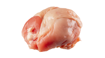 A raw chicken thigh rests on a clean surface, showcasing its fresh, pinkish hue for cooking. png
