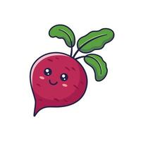 Cute Kawaii beet root cartoon icon illustration. Food vegetable flat icon concept isolated on white background. Beet root character, mascot in Doodle style. vector