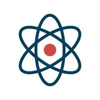 Atom icon. Minimalistic illustration. Flay design. Symbol of science, education, scientific research, nuclear physics,. Concept of elementary particles design. vector