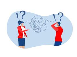 Problems in communication, mess or chaos communicate, conflict opinion,miscommunicate unclear message and information,business people colleagues communicate with messy line. vector