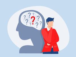Imposter syndrome thinking mind ,shadow man standing for adoubt question mark with Anxiety and lack of self confidence at work, the person fakes is someone else concept vector