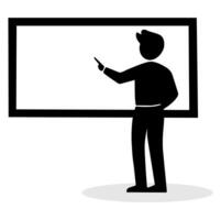 A person presenting information on a blank board in a classroom setting during the daytime vector