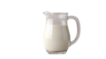 A clear pitcher brimming with fresh, creamy milk showcases its smooth texture and inviting color. png
