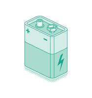 Isometric 9V battery isolated on white background. Nine volt battery icon. Outline style. vector