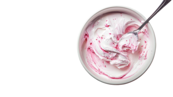 A bowl showcases smooth, colorful frosting swirled harmoniously, inviting sweetness. png